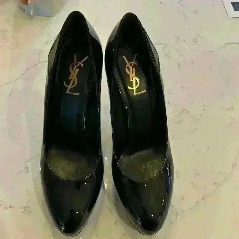 YSL black patent leather platform pumps size 39